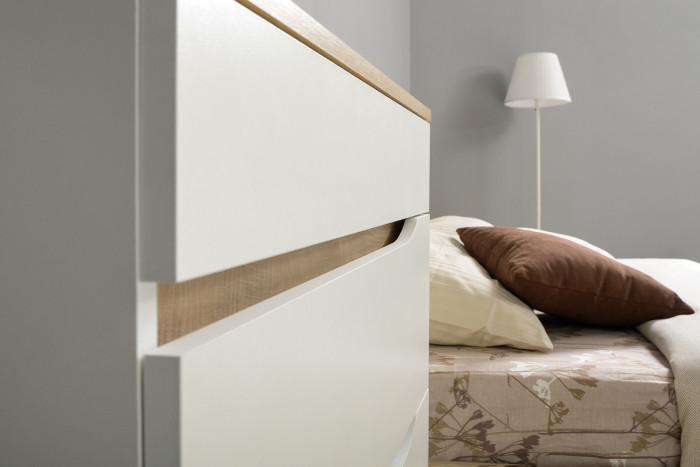 Муссон 13.198 Шкаф двухстворчатый + 13.97 Комод + Зеркало СВК, цвет белый/дуб эндгрейн элегантный, ШхГхВ 164,6х52,3х229,8 см., НЕ универсальная сборка