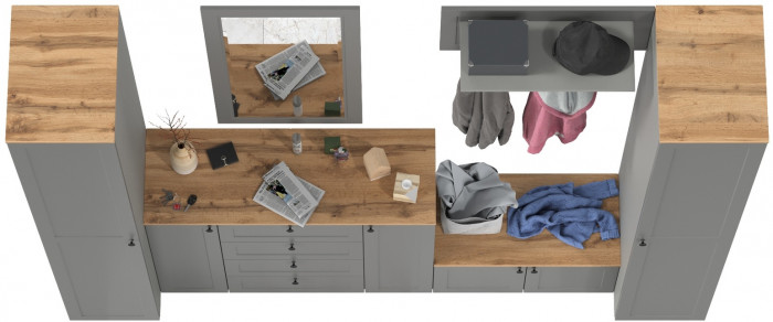 Остин Прихожая 52, цвет серый графит/дуб крафт золотой, ШхГхВ 280х54,3х229,6 см., универсальная сборка