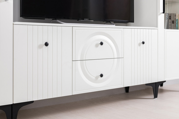 Валенсия Гостиная № 057, ЛДСП белый шагрень/МДФ белый шагрень