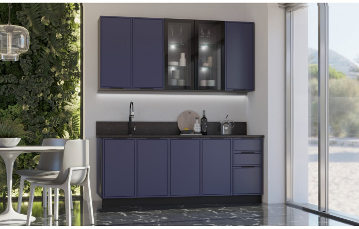 Кухня МДФ 2000/900 Николь (Холст сапфировый, Графит)