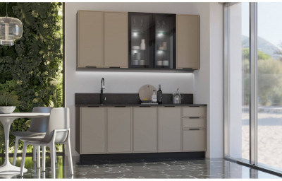 Кухня МДФ 2000/900 Николь (Холст сапфировый, Графит)