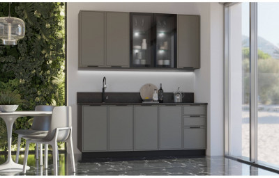 Кухня МДФ 2000/900 Николь (Холст сапфировый, Графит)