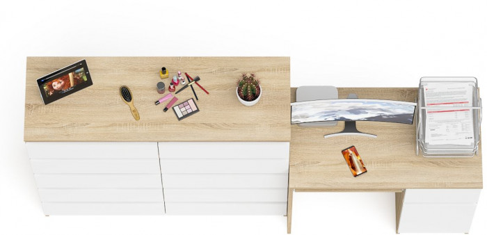 Мори компьютерный стол МС-1 правый + Комод МК1200.10, дуб сонома/белый