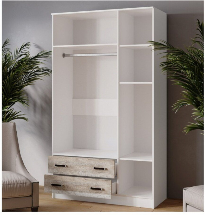 Шкаф комбинированный Лагуна 1200 с антресолью белый/дуб юкон