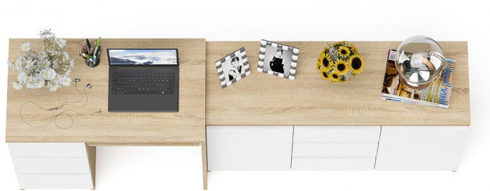 Мори компьютерный стол МС-6 левый + Комод МК1200.3, дуб сонома/белый