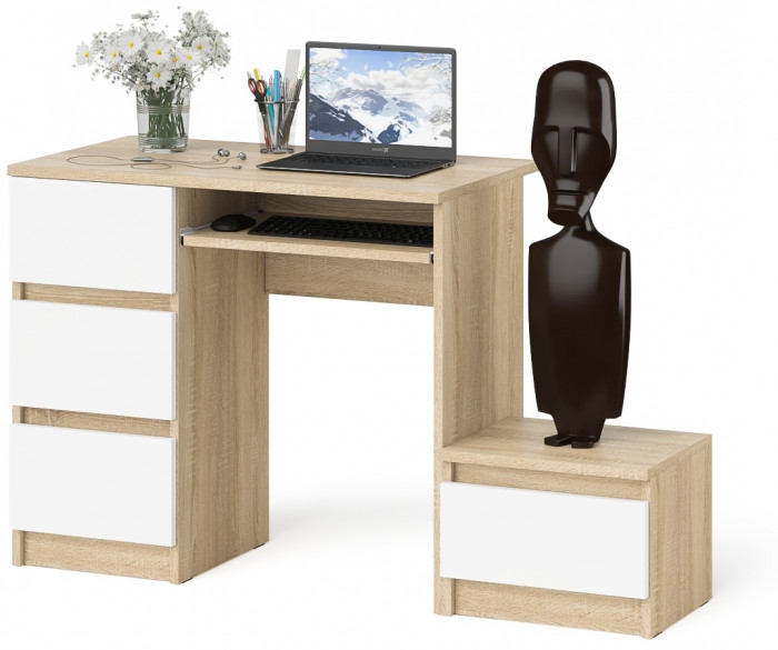 Мори компьютерный стол МС-6 левый + Тумба ТМП400.1, дуб сонома/белый