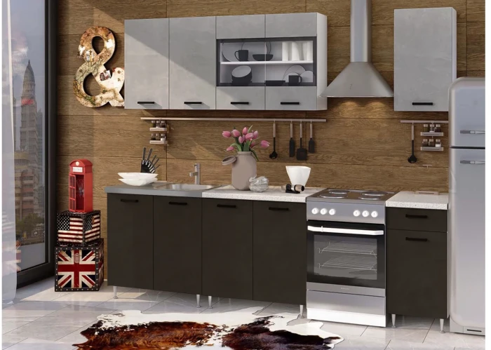 ЛДСП Кухня Рио NEW 1,8м бетон светлый/бетон темный