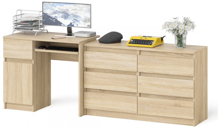 Мори Стол компьютерный МС-1 левый + Комод МК1200.6, цвет дуб сонома, ШхГхВ 210,4х50х76,6 см., выдвижной ящик слева, НЕ универсальная сборка