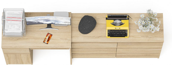 Мори Стол компьютерный МС-1 левый + Комод МК1200.6, цвет дуб сонома, ШхГхВ 210,4х50х76,6 см., выдвижной ящик слева, НЕ универсальная сборка