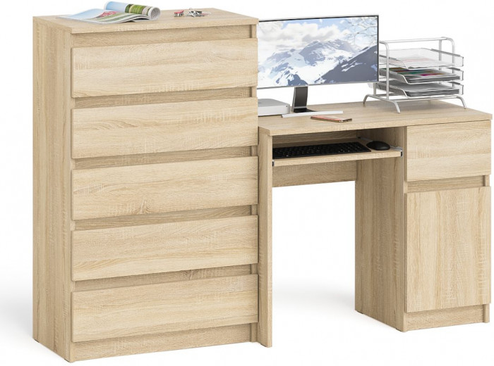 Мори Стол компьютерный МС-1 правый + Комод МК700.5, цвет дуб сонома, ШхГхВ 160,4х50х114 см., выдвижной ящик справа, НЕ универсальная сборка