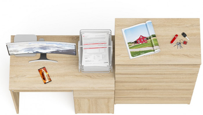 Мори Стол компьютерный МС-1 правый + Комод МК700.5, цвет дуб сонома, ШхГхВ 160,4х50х114 см., выдвижной ящик справа, НЕ универсальная сборка