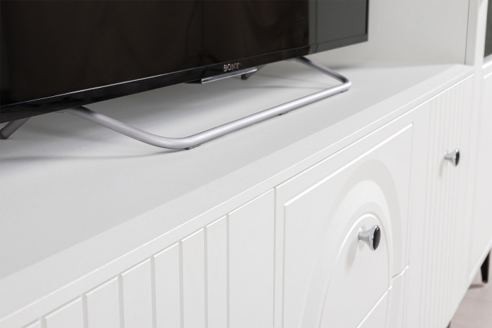 Валенсия Гостиная № 071, цвет ЛДСП белый шагрень/МДФ белый шагрень, ШхГхВ 327,2х38,3х225,2 см., ниша для ТВ 133х38х117 см., универсальная сборка