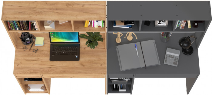 Стол компьютерный Комфорт 12.77F + Стол компьютерный Комфорт 12.77F, цвет дуб крафт золотой/тёмно-серый, ШхГхВ 200х49,8х147 см., универсальная сборка