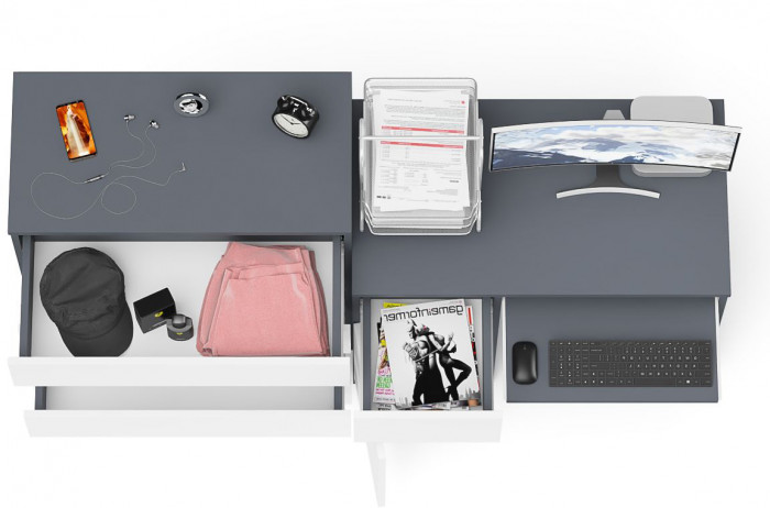 Мори компьютерный стол МС-1 левый + Комод МК800.4, графит/белый