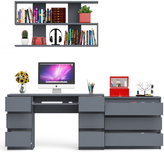 Мори компьютерный стол МС-2 + Комод МК800.1 + Полка 1200, графит