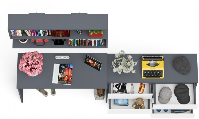 Мори письменный стол МСП1200.1 + Комод МК1200.6 + Полка 1200, графит/белый