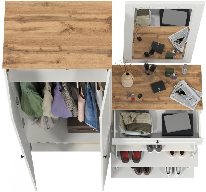 Остин Прихожая 16, белый шагрень/дуб крафт золотой