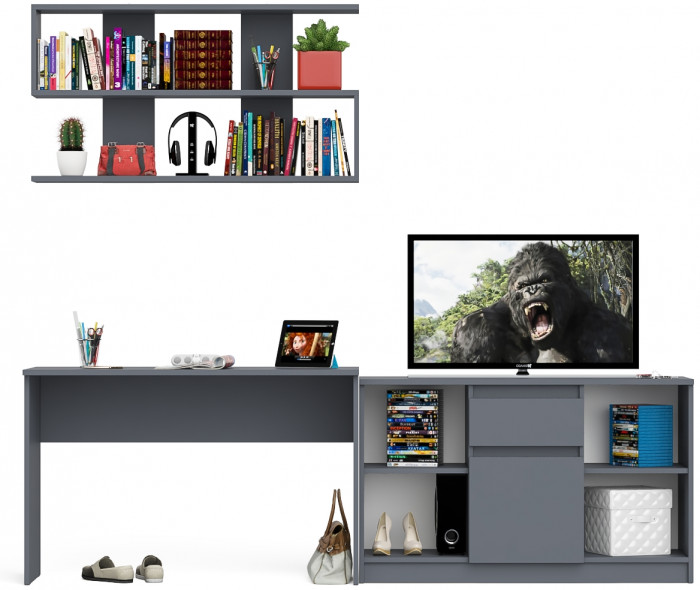 Мори Стол письменный МСП1200.1 + Тумба МТВ1204.1 + Полка 1200, цвет графит, ШхГхВ 240,8х50х209,6 см., универсальная сборка