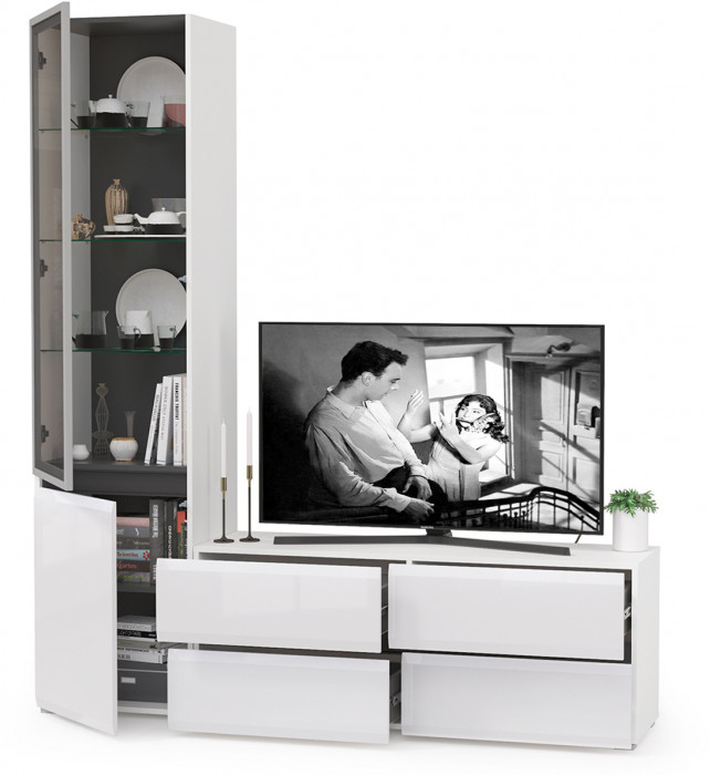 Сидней Комплектация № 009, корпус: белый/чёрный/фасады: МДФ белый глянец