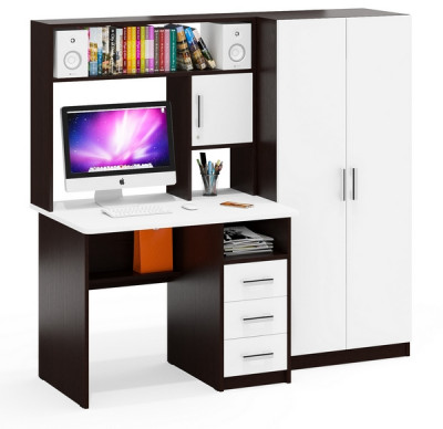 компьютерный стол С-МД-СК9+Шкаф С-МД-СК9Ш, венге/белый шагрень