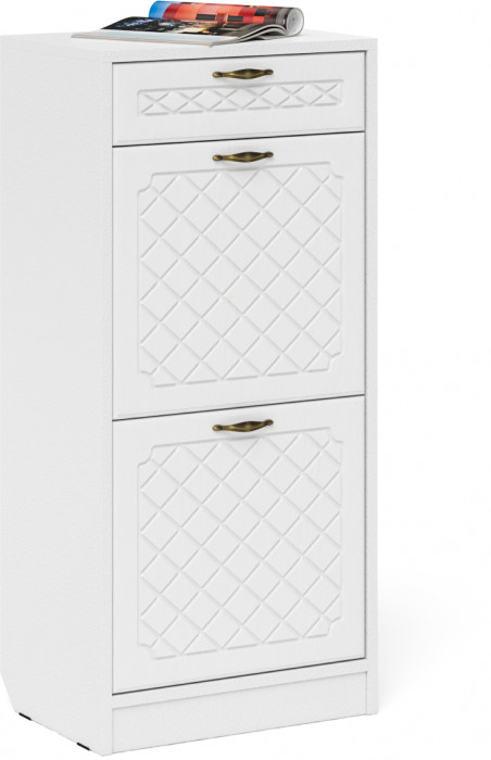 Прихожая П-6 Компоновка № 06, цвет белая шагрень/фасады МДФ белое дерево фрезеровка ромб, ШхГхВ 170х35х200 см., универсальная сборка