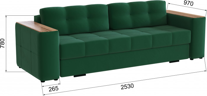 Диван раскладной Нави, изумруд/мдф дуб канадский