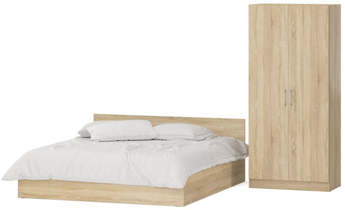 Кровать 1800 + Шкаф 2-х створчатый Стандарт, дуб сонома