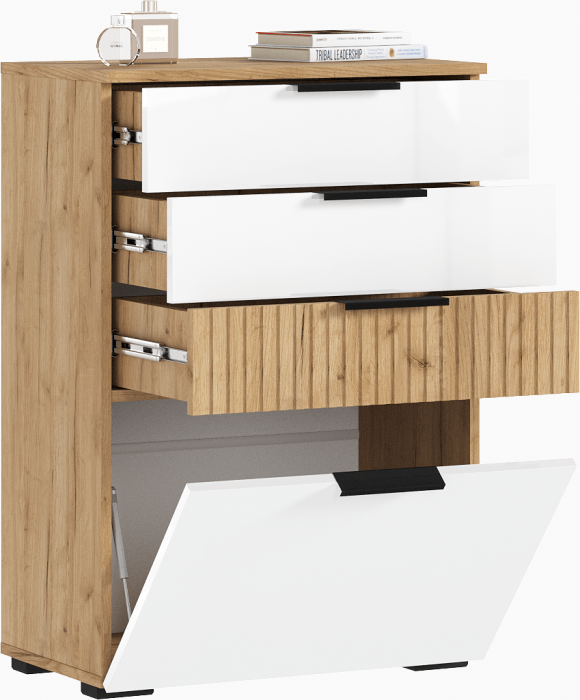 Роджина Комод 600 (Белый глянец, Дуб Крафт Золотой)