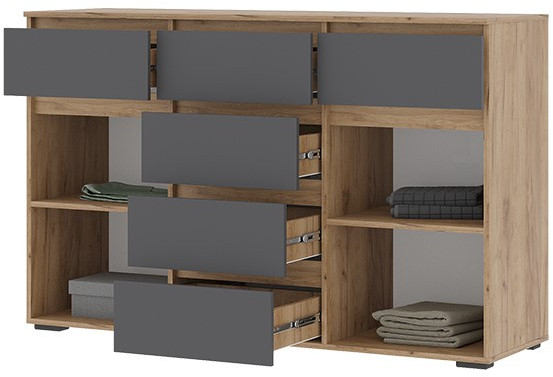 Хелен КМ 05 Комод 6 ящиков (1502х958х460) серый графит/дуб крафт золото