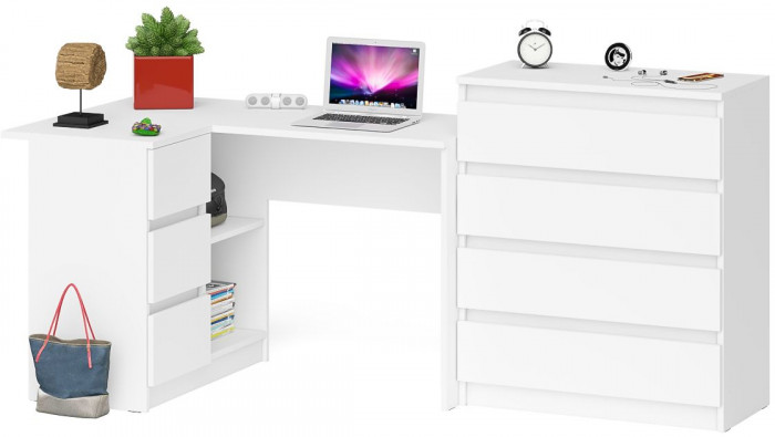 Мори компьютерный стол МС-16 левый + Комод МК800.4, белый