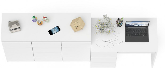 Мори компьютерный стол МС-6 левый + Комод МК1200.4, белый