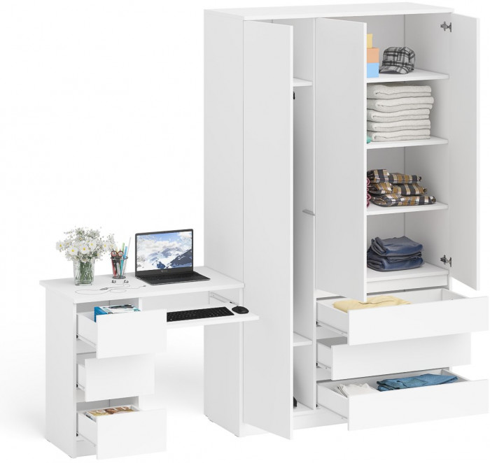 Мори компьютерный стол МС-6 левый + Шкаф МШ1200.1, белый
