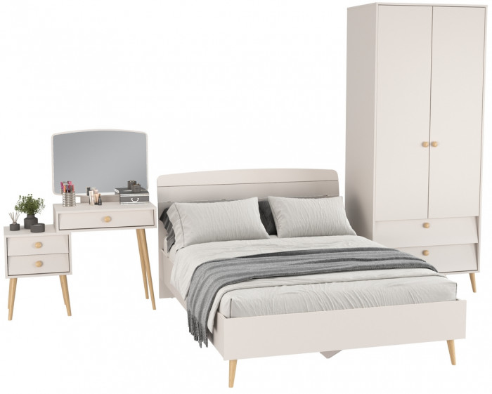 Афина Спальня 03-1400, цвет кашемир серый, сп.м. 1400х2000 мм., б/м, основание есть - фанера