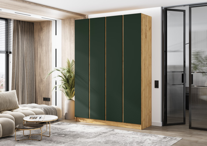 Келвин Шкаф 4-х створчатый 1600, Дуб крафт/Изумрудный