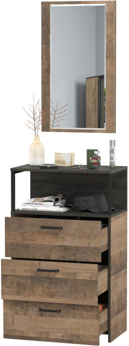 Трувор 13.307.02 Комод с ящиками + 15.30 Зеркало, цвет дуб гранж песочный/интра, ШхГхВ 66х37х195 см.
