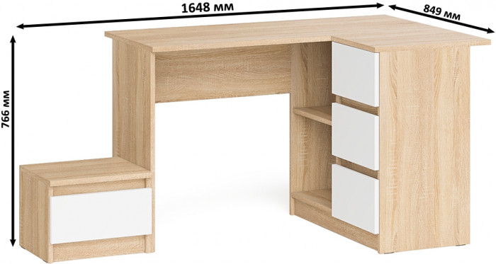 Мори компьютерный стол МС-16 правый + Тумба ТМП400.1, дуб сонома/белый