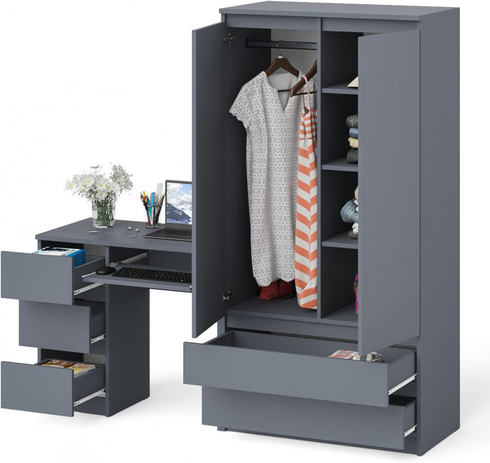 Мори компьютерный стол МС-6 левый + Шкаф МШ900.1, графит