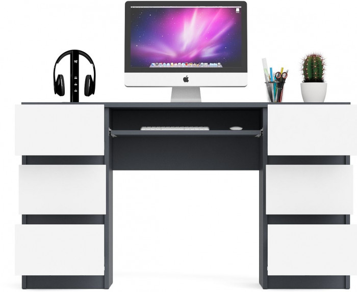 Мори Стол компьютерный МС-2, цвет графит/белый, ШхГхВ 135,4х50х76,6 см.
