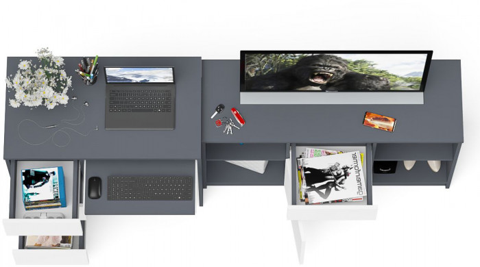 Мори Стол компьютерный МС-6 левый + Тумба МТВ1204.1, цвет графит/белый, ШхГхВ 210,4х50х76,6 см., выдвижные ящики слева, НЕ универсальная сборка