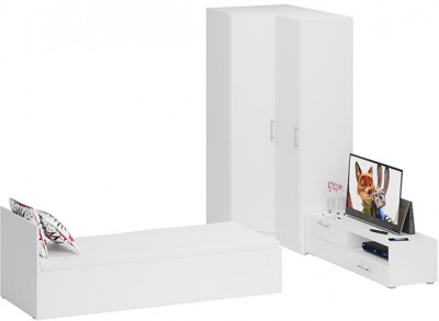 Спальня Стандарт 4-0800, белый/фасады ТВ тумбы МДФ белый глянец