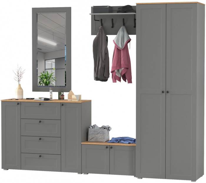 Остин Прихожая 53, цвет серый графит/дуб крафт золотой, ШхГхВ 280х54,3х229,6 см., универсальная сборка