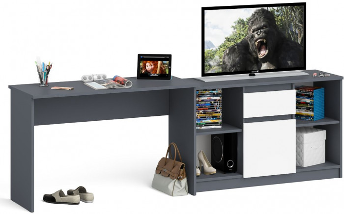 Мори письменный стол МСП1200.1 + Тумба МТВ1204.1, графит/белый