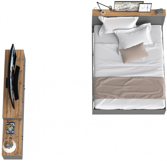 Остин 11.53 Кровать + ортопед + 16.47 Тумба под ТВ + 13.257 Тумба, серый графит/дуб крафт золотой