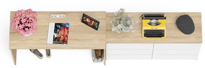 Мори Стол письменный МСП1200.1 + Комод МК1200.6, цвет дуб сонома/белый, ШхГхВ 240,8х50х76,6 см., универсальная сборка