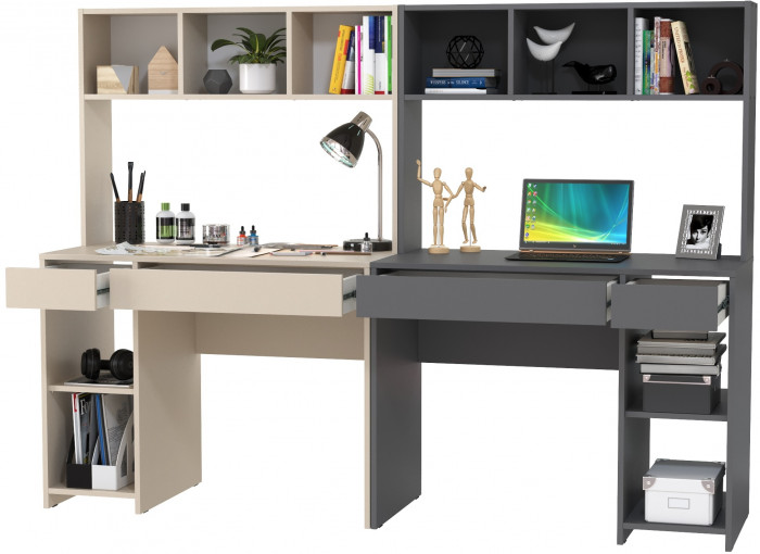 Стол компьютерный Комфорт 12.77F + Стол компьютерный Комфорт 12.77F, цвет сатин/тёмно-серый, ШхГхВ 200х49,8х147 см., универсальная сборка