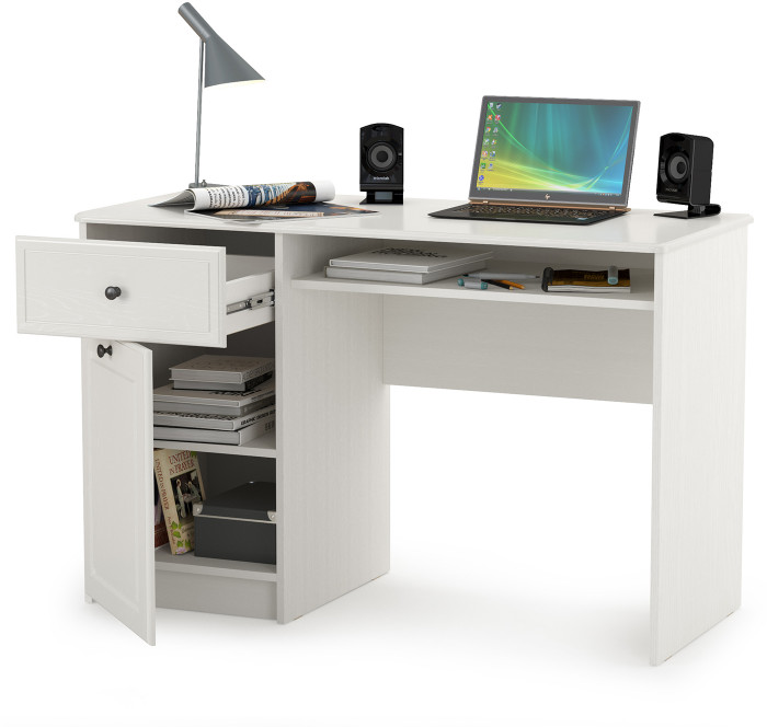 КР100 Роуз 12.148 Стол письменный, цвет ЛДСП белый(тиснение Поры дерева)/МДФ ясень ваниль, ШхГхВ 119х51,7х76,3 см., универсальная сборка
