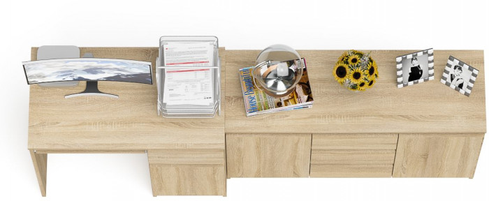 Мори компьютерный стол МС-1 правый + Комод МК1200.3, дуб сонома
