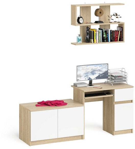 Мори компьютерный стол МС-1 правый + Тумба МА900.1 + Полка 900, дуб сонома/белый