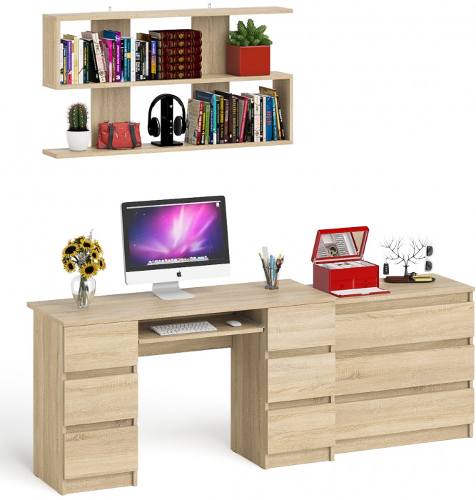 Мори компьютерный стол МС-2 + Комод МК800.1 + Полка 1200, дуб сонома