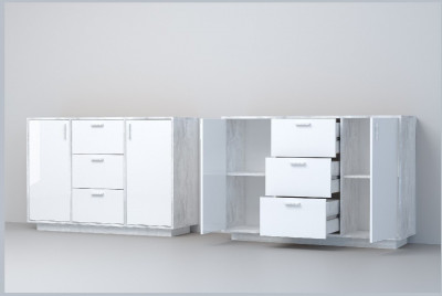 Эго Комод К-2 ПД (Глянец Белый/Дуб Крафт Золотой)